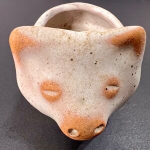 Vintage MCM Stoneware Pottery Small Pig Planter Pot Cream Excellent Speckled